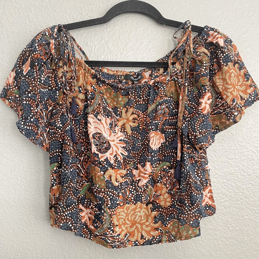 Madewell Floral Blouse in Blue and Orange